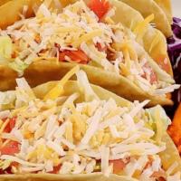 1 Carta Crunchy Taco · TACOS DORADOS OR CRUNCHY TACOS FILLED WITH BEEFLESS SEASONED MEAT LETTUCE, TOMATO ZESTY SAUC...