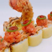 Las Vegas Roll · Lobster tempura, cream cheese, cucumber, avocado & mayo inside with soy paper. Spicy tuna & ...