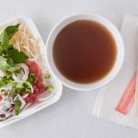 Pho Combo · Most popular. Rare steak, well-done brisket, tripe, tendon, and meatballs.
