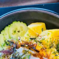 * Yellowtail Bowl · Yellowtail. Fish Egg, Green Onion, Tofu, Seaweed, Special House Sauce, Jalapeño,  Spicy Crab...