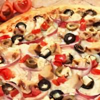Mediterranean  · A lighter option starts out with garlic and olive oil, topped with mozzarella, chicken breas...
