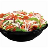 Antipasto Salad (Large) · Lettuce, tomato, onion, green peppers, ham, pepperoni, and mozzarella cheese with your choic...