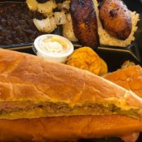 Sandwich Plate · Any of the above Sandwiches served with Rice/Black Beans/Sweet Fried Plantains
(please speci...