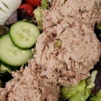 Stay Tuna For More · Tuna salad, greens, egg, veggies.