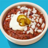 Chili Cup · House chili, shredded cheddar, house pico de gallo, house pickled jalapeños, and sour cream....