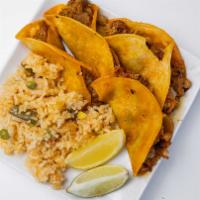Tacos De Canasta · Potato or beans in a grilled fried corn tortilla. Four pieces.