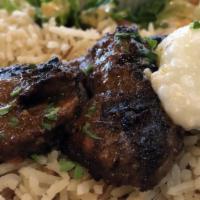 Lamb Kabob · Cubes of tender Lamb, marinated with Mediterranean spices and char-broiled.