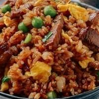 Beef Fried Rice · Beef, onion, egg, rice.