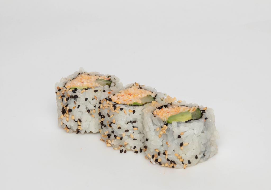 Spicy California Roll · Spicy crab salad, avocado, cucumber with sesame seed.