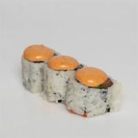 Spicy Salmon Roll · Salmon, avocado, spicy mayo on top
