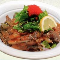 Salmon Skin Salad · Deep fried crisp salmon skin and sliced red onion cilantro seaweed salad tobiko crab stick w...