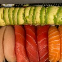 Triple Sushi · Three pieces each of tuna, salmon, and yellow tail with choice of one roll, fire island, Man...