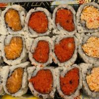 Spicy Maki Combination (18 Pieces) · One of spicy tuna, salmon and spicy crab stick with tempura crunch and scallion.
