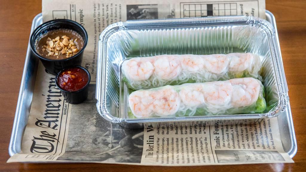 Shrimp Spring Rolls · Favorite. Fresh green leaf lettuce, mints, shrimps, and vermicelli roll with rice paper. Served with peanut sauce.