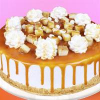 Caramel Lovers · Vanilla Cake, Dulce de Leche and vanilla fro-yo, filled with cheesecake bites and caramel sa...