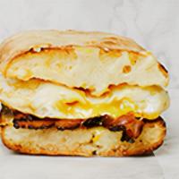 1/2 Bacon, Egg & Cheese Sandwich · applewood bacon, pasture-raised fried egg*, white cheddar & roasted garlic aioli (D, E, GF*)