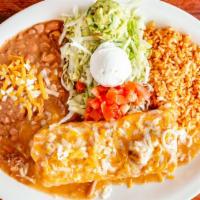 Original Chimichanga · Large flour tortilla deep fried and filled with choice of shredded or ground beef, shredded ...