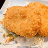 Veggie Potato Croquette · A potato and corn pancake that is breaded and fried until golden. Served with katsu sauce.