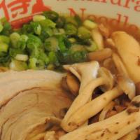 Mushroom Ramen · Our special fall-winter ramen
comes with our Shouyu chicken
broth, pork slice, green onions ...