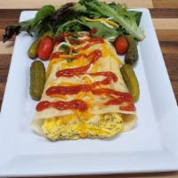 Eggs & Cheese Crepe · 2 Eggs and 3 Cheese Mix (Mozzarella, Provolone & Cheddar) inside; includes 3 Cheese mix on t...
