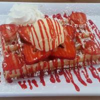 Strawberry Ice Cream Waffle · Strawberry & vanilla ice cream.
Whipped cream not served To Go.