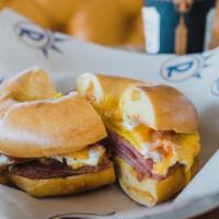 The Jersey Boy · Double-Stacked Taylor Ham, Fried Eggs, American, SPK, Egg Bagel