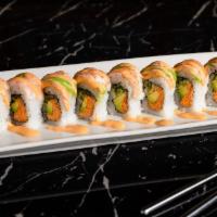 Osaka · Real crab, avocado, and cucumber, topped with shrimp, avocado, and spicy mayo.

The consumpt...