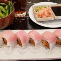 Ultra Tuna · Spicy tuna and cucumber with fresh tuna on top. Gluten Free

The consumption of raw or under...