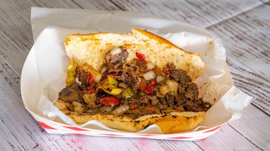 Triple Peppers Philly · Original Philly beef or chicken, onions, sweet peppers, cherry hot peppers, jalapenos peppers and cheese