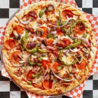 House Pizza · Pepperoni, sausage, mushroom, red onions, and roasted peppers.