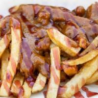 Pbj Fries · Fries topped with satay sauce and a smokey chipotle raspberry jam.