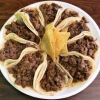 10 Carne Asada Tacos (Plain) · Onions, cilantro and salsa on the side.