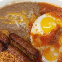 Huevos Rancheros · Comes with three eggs cooked how you want and topped with ranchero sauce, and your choice of...