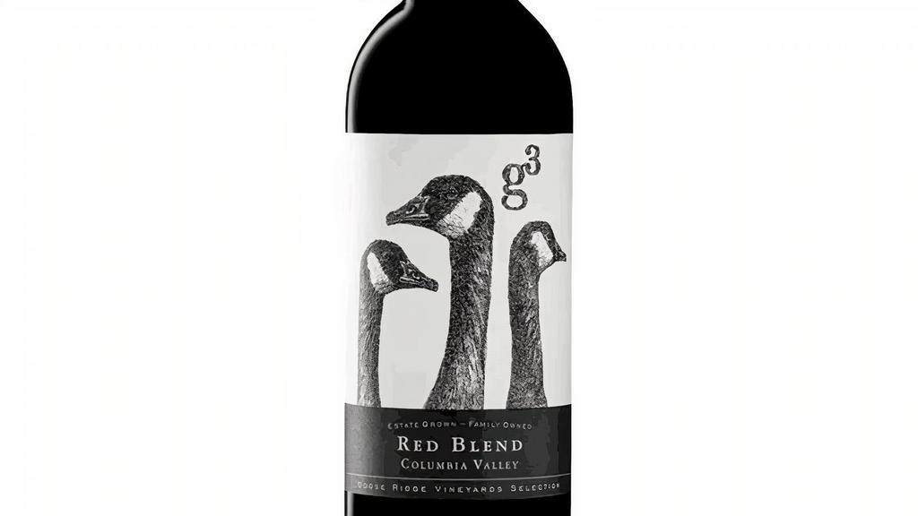 Goose Ridge G3 Red Blend Columbia Valley Vintage 2018 (Red, Bottle) · 2018 • Red blend • WA   
Supple ripe flavors of plum and blackberry accented with notes of spice, vanilla, hints of black currant and Bing cherry. Exquisitely balanced, this blend has a lush, round mouthfeel and long, lingering finish.