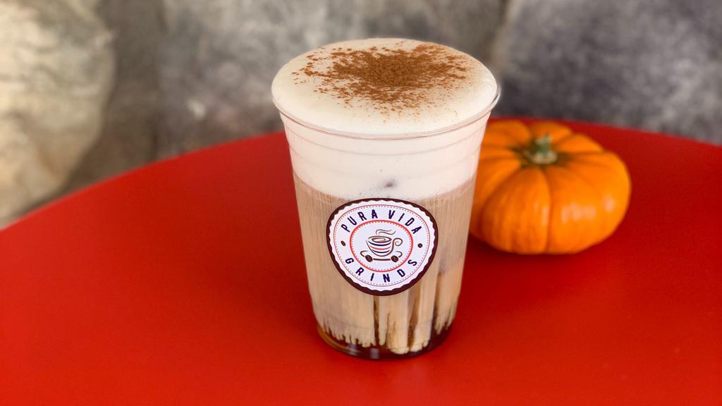 Pumpkin Pie Cold Foam · Pumpkin Pie  Oat Milk Cold Foam Cold Brew! 
Costa Rican cold brew coffee brewed in small batches with Brown Sugar and Cinnamon added, then topped with a creamy, whipped oat milk that tastes just like pumpkin pie in a cup!