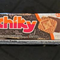 Chiky Cookies · Small pack of 6 cookies. Made in Costa Rica. 
Chocolate covered shortbread style Cookes.