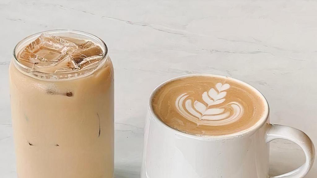 Latte · Espresso shots and sweetly steamed milk with a silky smooth finish. Our latte has slightly less foam than our cappuccino..  8oz, 12oz and 16oz come with 2-shots of espresso, 20oz comes with 4-shots of espresso!