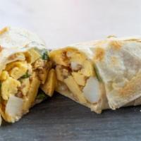 Beyond Breakfast Burrito · Tortilla with Cage-Free Eggs, Potatoes, Beyond Beef Feisty Vegan Crumbles, White Cheddar Che...
