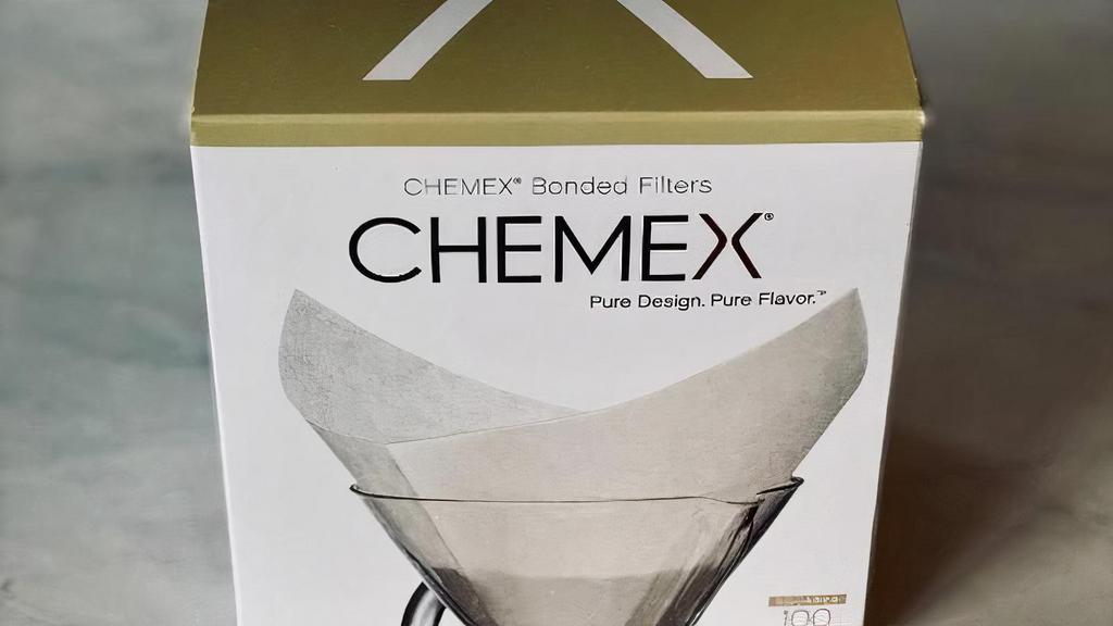 Chemex Filters · 100 filters per pack.. FS-100. All CHEMEX Coffeemakers used together with the scientifically designed, patented CHEMEX Bonded Filters, will guarantee that our pourover brewing process will deliver the perfect cup of coffee, without any sediments or bitter elements.
