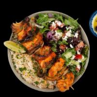 Chicken Kabob Plate · Chargrilled Cubes of Chicken Served w/ Basmati Rice, Side Salad, Fresh Pita & Your Choice of...