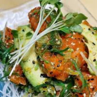 Poke · Tuna or salmon mixed with the chef’s soy sauce, sesame oil, avocado, onion, green onion, fur...