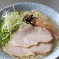 Shio Ramen · Housemade noodles in sea salt base chicken, bonito, squid, and shellfish broth, topped with ...