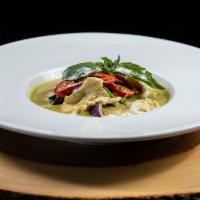 Green Curry 🌶️ · Eggplants, long chili peppers and sweet Thai basil. Choice - chicken, pork, tofu, veggie, be...