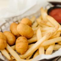 Kids Mini Corndogs · Served with a drink & your choice of fries, tater tots or rice and beans.