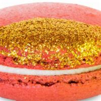 Red Velvet · Red Velvet biscuits brushed with edible gold glitter filled with cream cheese buttercream.