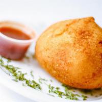 Shredded Chicken Croquette - Coxinha · Soft savory dough, filled with seasoned shredded chicken and cream cheese. Rolled in bread c...