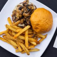Mushroom Cheese Burger · Swiss cheese and fresh sauteed mushrooms highlight this American classic.