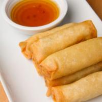 Fried Veggie Spring Rolls (6) · Crispy fried spring rolls stuffed with mixed vegetables and vermicelli. Served with plum sau...