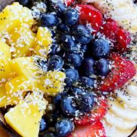 Colorado Bowl · Acai base + 
Fresh toppings: banana, strawberry, blueberry, mango, granola, hemp seeds, chia...