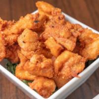 Chicken Karaage · Chicken thigh bites fried in a light tempura batter with yuzu mayo
